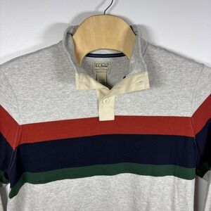 LL Bean Mens Large Tall Rugby Shirt Long Sleeve Striped Cotton Gray